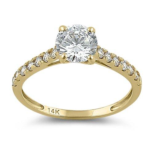 Solid 14K Yellow Gold Solitaire Round Clear Engagement Ring - 01WS01